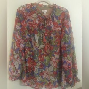 Belle by Kim Gravel Red Polyester Floral Tunic Size Large
